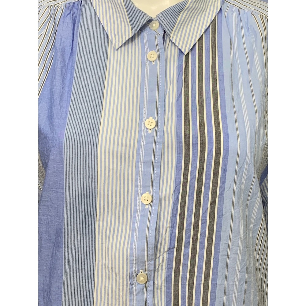 Gap Blue Mixed Stripe Tiered Shirt Dress Cotton L 3/4 Sleeve Casual Mini - Picture 2 of 12